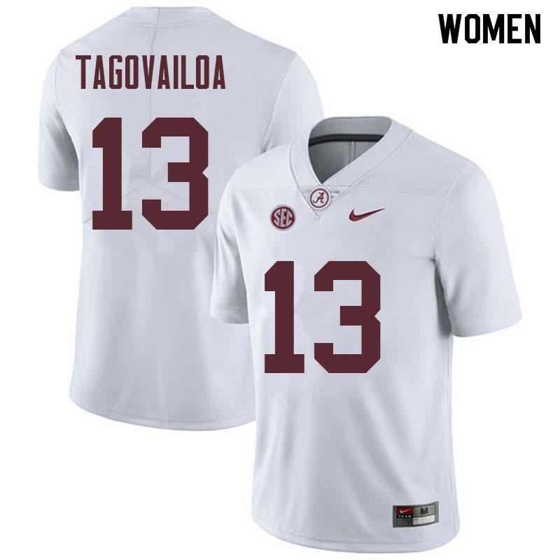 Women #13 Tua Tagovailoa Alabama Crimson Tide College Football Jerseys Sale-White